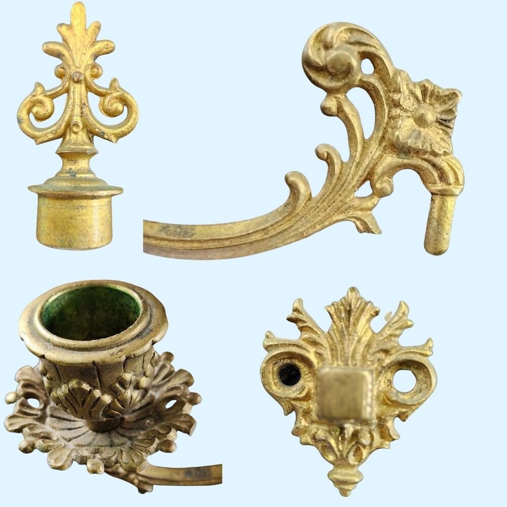 Candle Sconce Pair, 1850s French Ormolu Gilt Fleur de lis snuffers, Swivels - Picture 7 of 16
